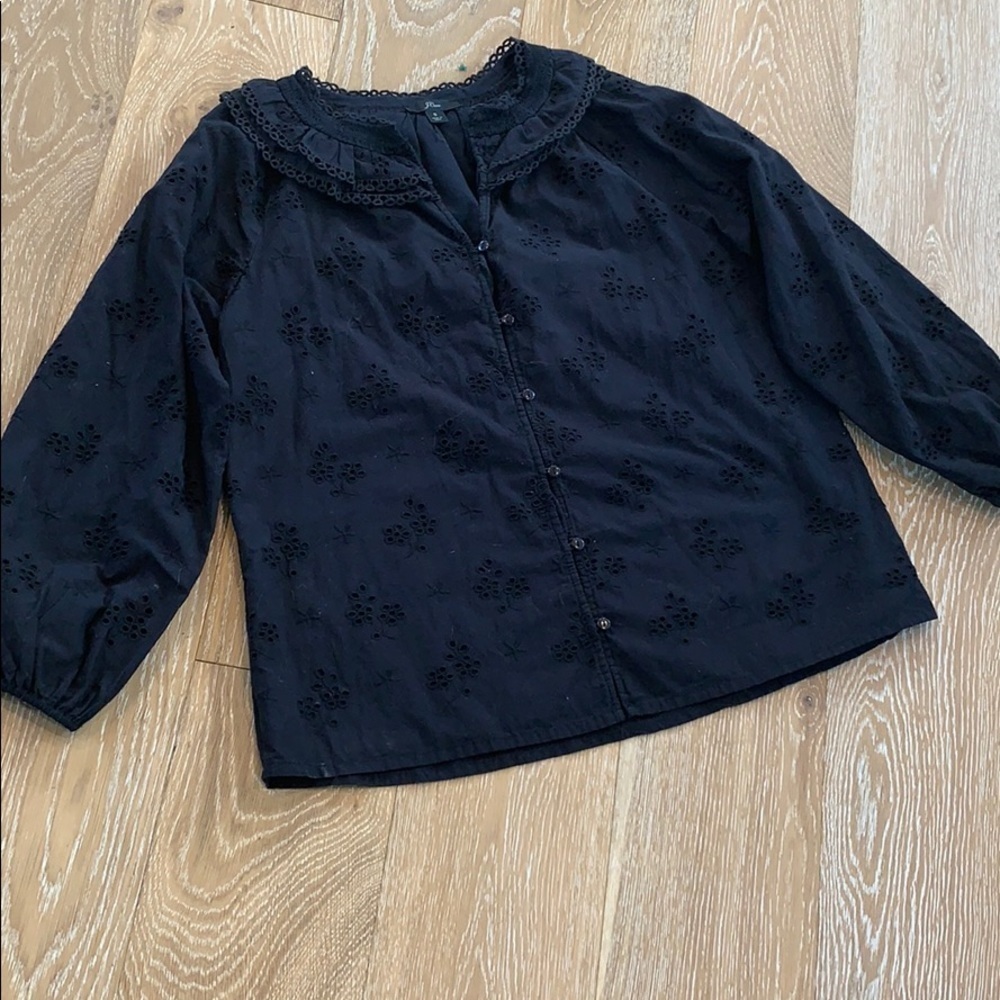 J. Crew Black 3/4 Sleeve Blouse with Peter Pan Collar